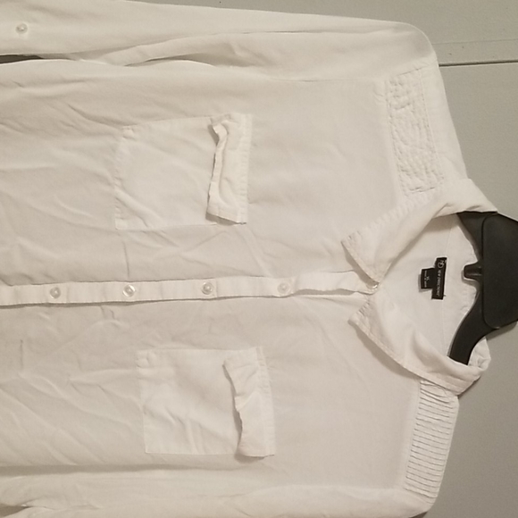 White Button Up Ruffle Shoulder Blouse - Picture 4 of 4